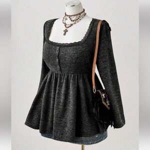 Y2K Inspired Baby Doll Lace Scoop/Square Neck Long Sleeve